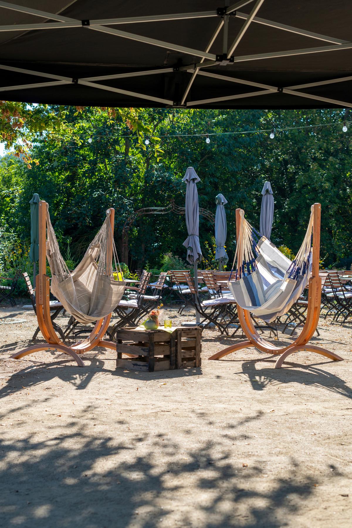 Hängematte Hammock Chair and Stand Grau/Braun - Eukalyptusholzfarben/Grau, KONVENTIONELL, Holz/Textil (100/152/92cm) - La Siesta