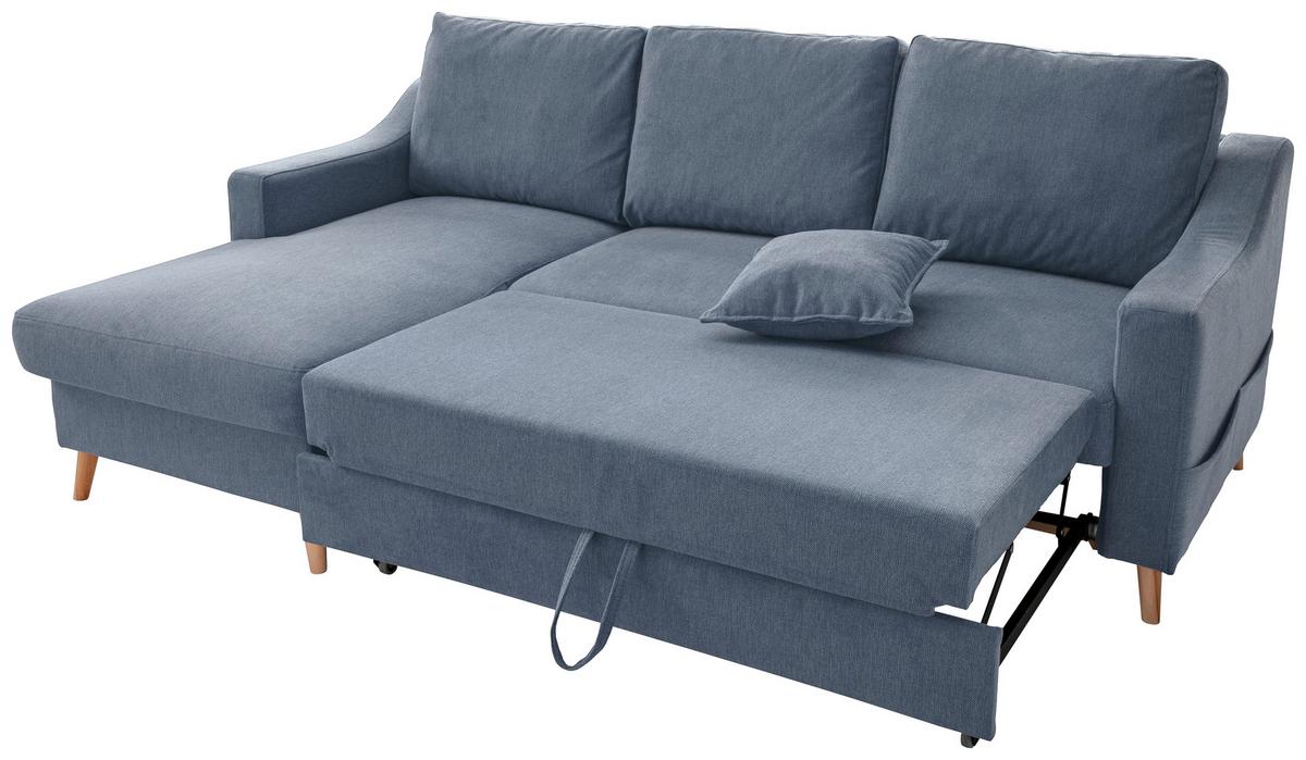 Wohnlandschaft Valentina Blau Struktur - Blau/Naturfarben, KONVENTIONELL, Holz/Textil (150/228cm) - P & B
