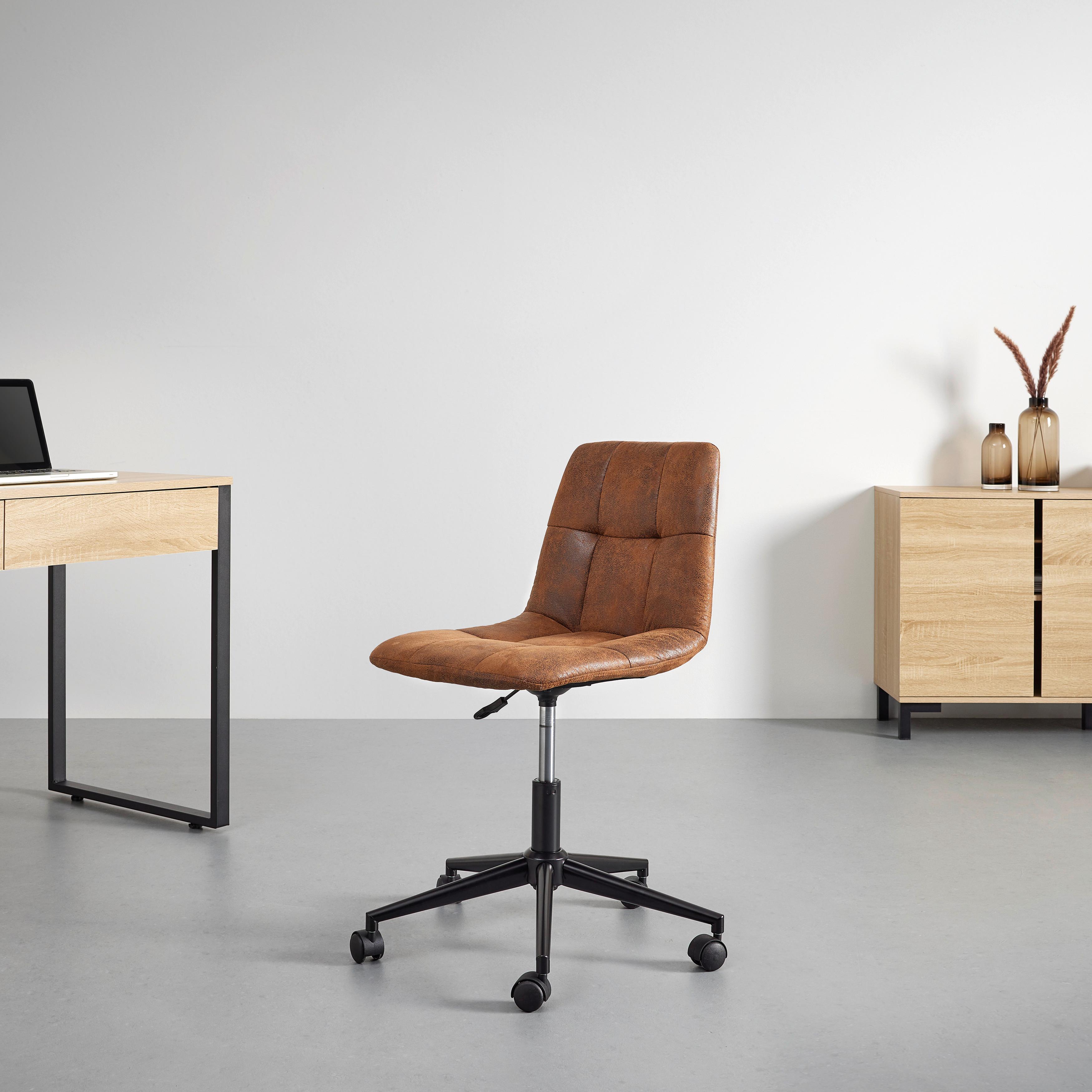 Drehstuhl Clelie Braun Mikrofaser - Schwarz/Braun, MODERN, Holz/Kunststoff (45/79-89/57cm) - Bessagi Home