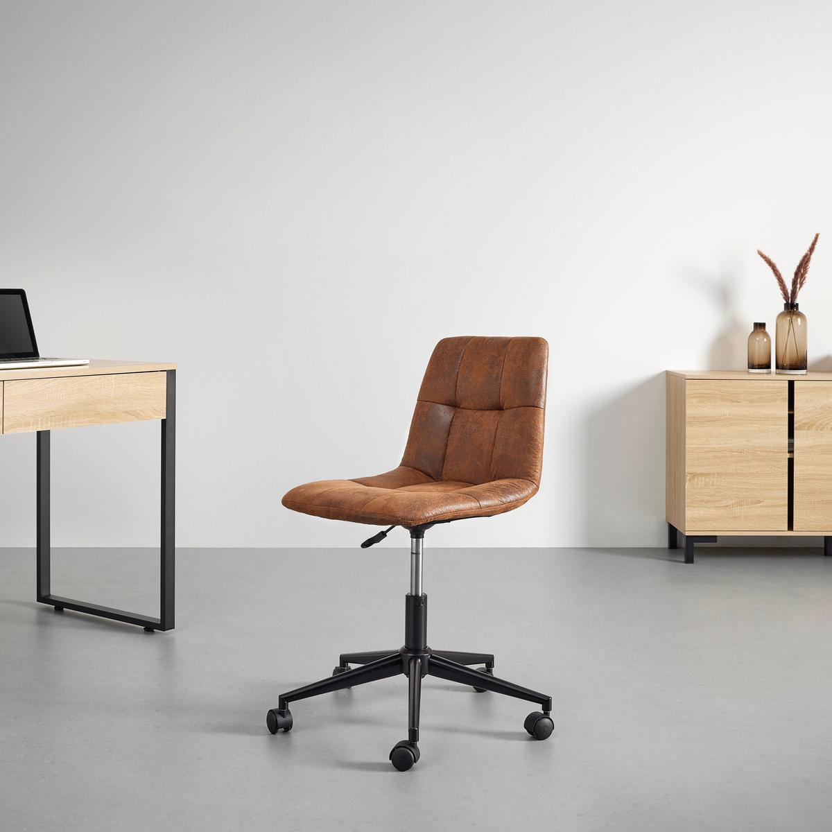 Drehstuhl Clelie Braun Mikrofaser - Schwarz/Braun, MODERN, Holz/Kunststoff (45/79-89/57cm) - Bessagi Home