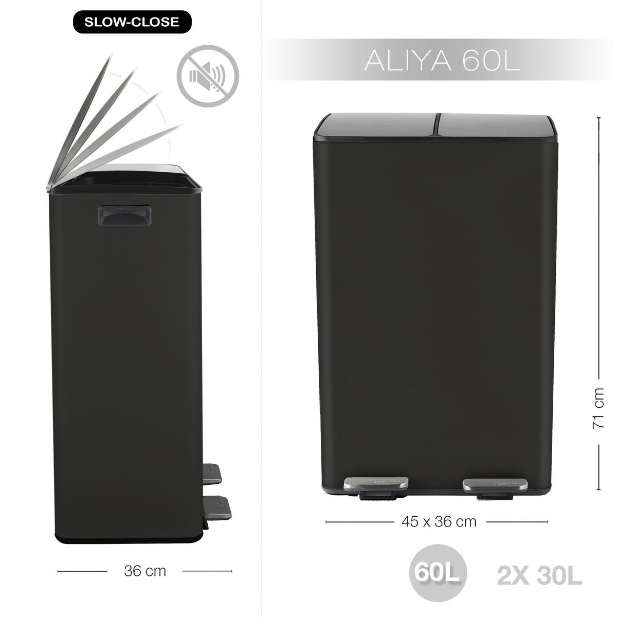 Abfalleimer Aliya Matt-Black - Schwarz, Basics, Kunststoff/Metall (45/30/71cm) - Spirella