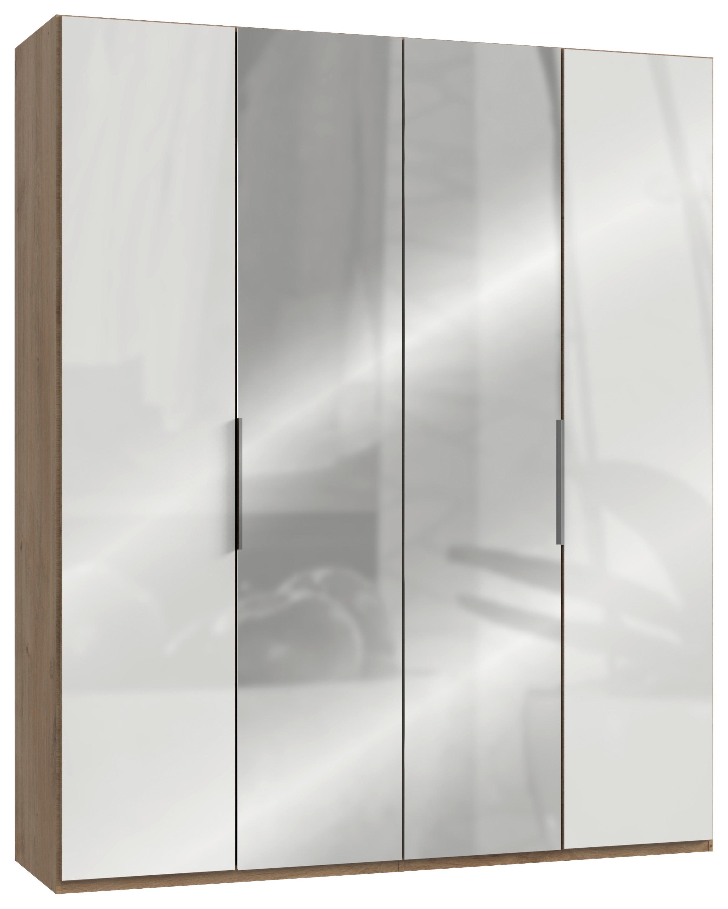 Drehtürenschrank Level 36D mit Spiegel ca. 200 cm Weiß/Eiche - Chromfarben/Weiß Hochglanz, MODERN, Holzwerkstoff/Metall (200/236/58cm) - MID.YOU