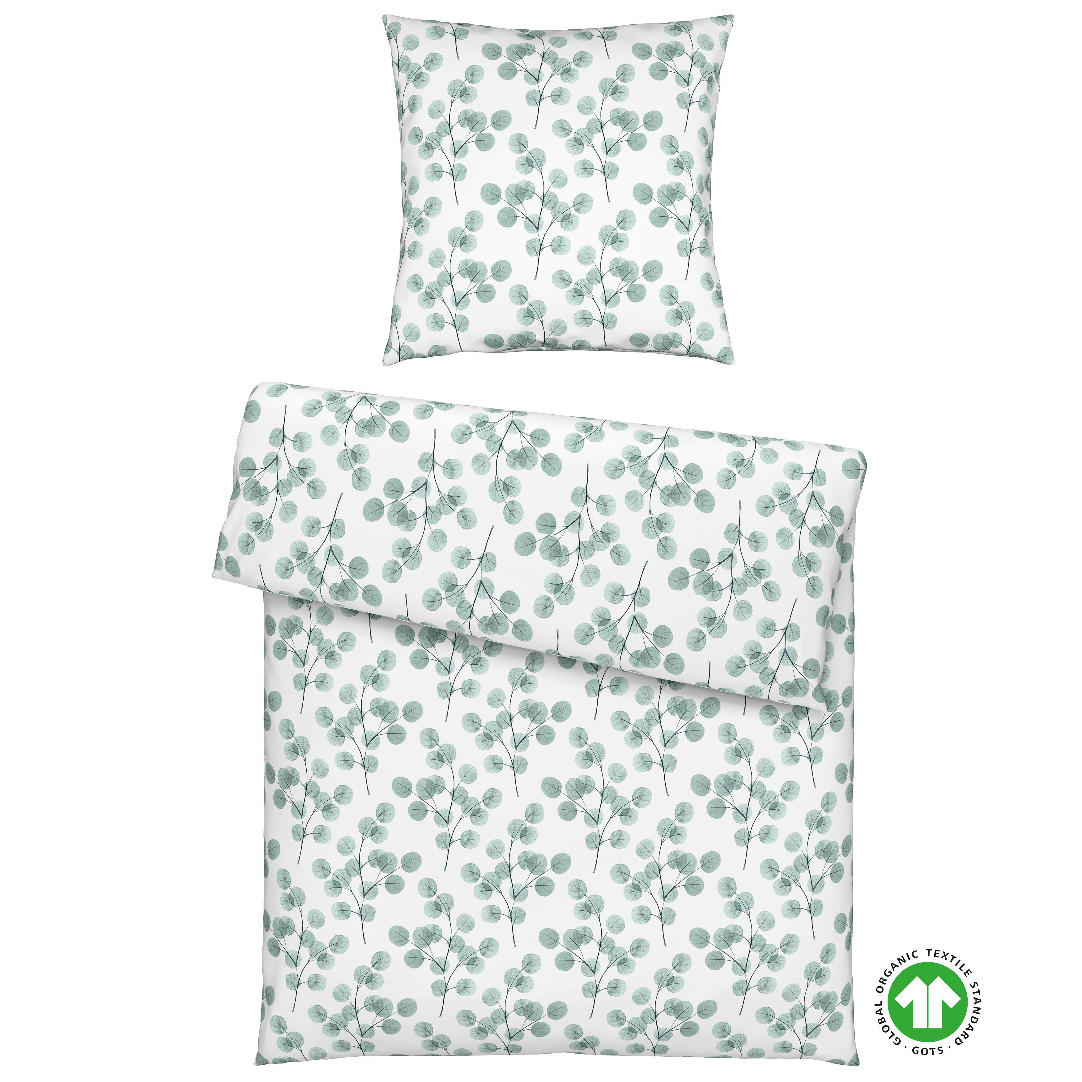 Bettwäsche Bio-Anna Weiß/Jadegrün ca. 135x200cm - Jadegrün/Weiß, Natur, Textil (135/200cm) - ecoTree