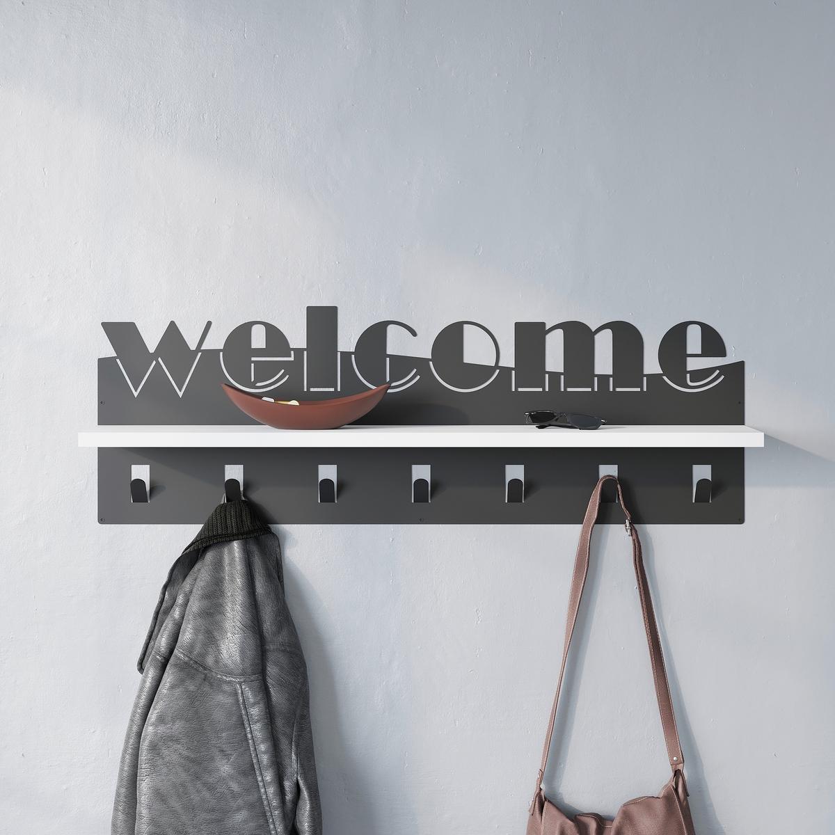 Wandgarderobe Welcome ca. 86x27x15 cm Anthr./Weiß - Weiß, Design, Holzwerkstoff/Metall (86/27/15cm) - Livetastic