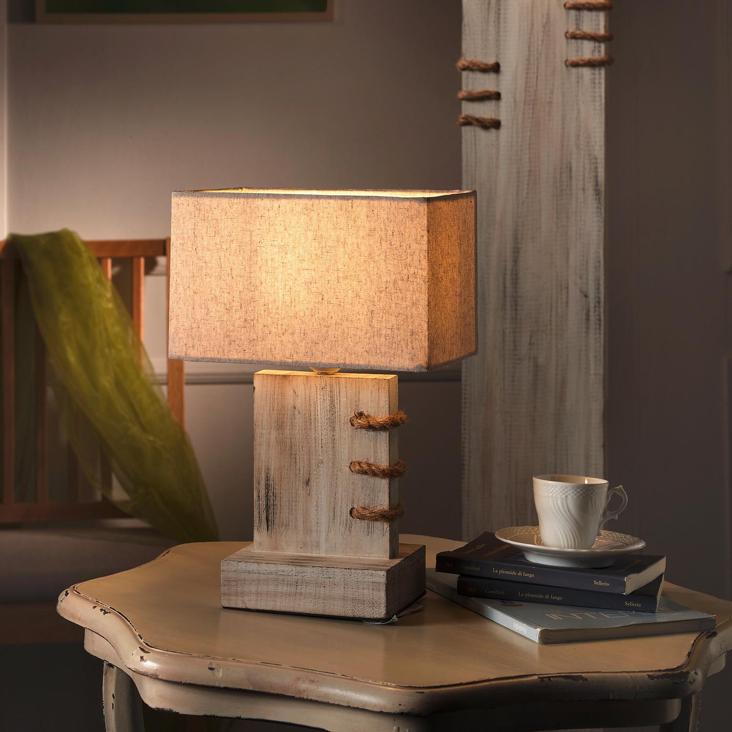 Nachttischleuchte Gea Beige max. 22 Watt - Beige, Natur, Holz/Textil (22/15/33cm)