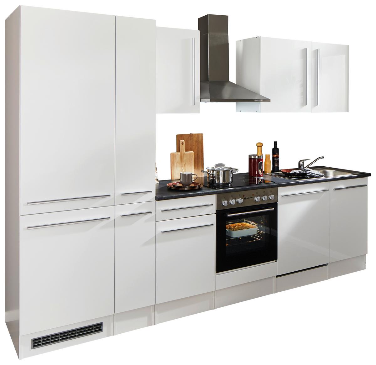 Küchenblock Jazz mit Geräten ca.310cm Weiß Hochglanz - Weiß Hochglanz/Dunkelgrau, LIFESTYLE, Holzwerkstoff/Kunststoff (310cm) - P & B