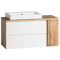 Waschtischkombi ''Varese'', Weiß/Eiche Wotan - Eiche Wotan/Weiß, MODERN, Keramik/Holzwerkstoff (105cm) - Held