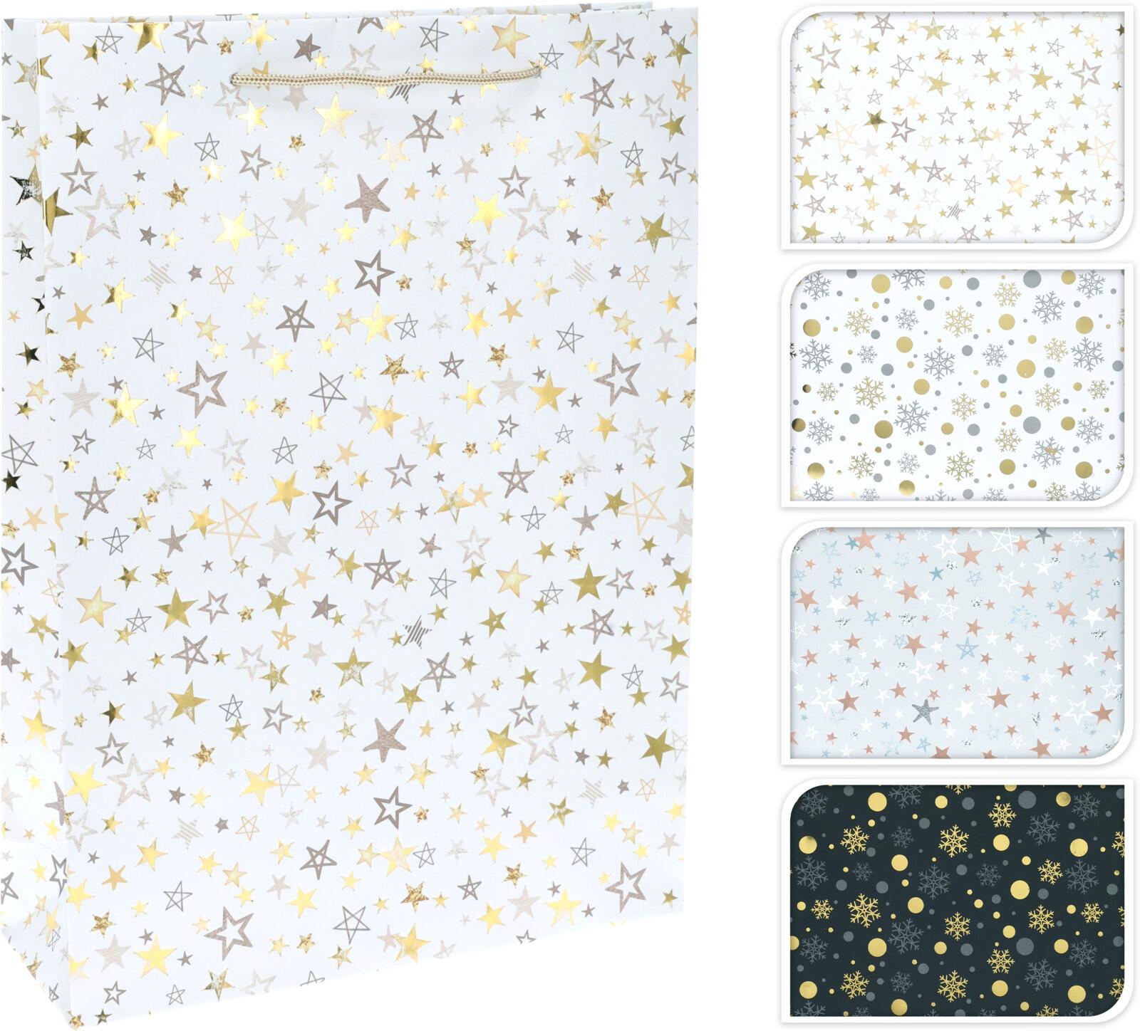 Pungă pentru cadou cca. 41x32,8 cm Star L - alb/negru, Basics, hârtie (32,8/41cm)