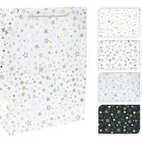 Pungă pentru cadou cca. 41x32,8 cm Star L - alb/negru, Basics, hârtie (32,8/41cm)
