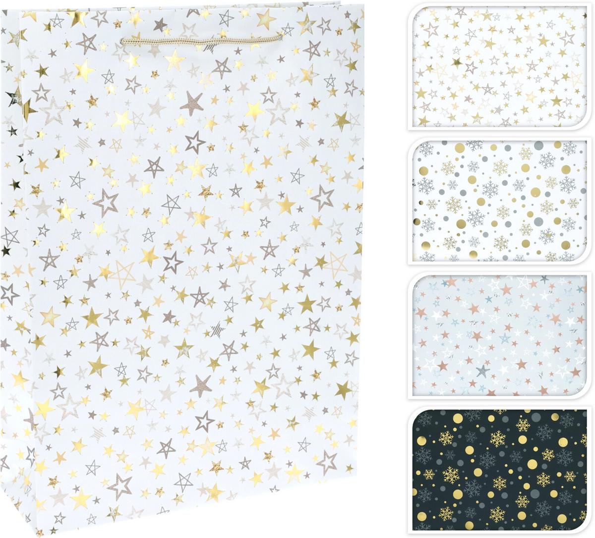 Pungă pentru cadou cca. 41x32,8 cm Star L - alb/negru, Basics, hârtie (32,8/41cm)