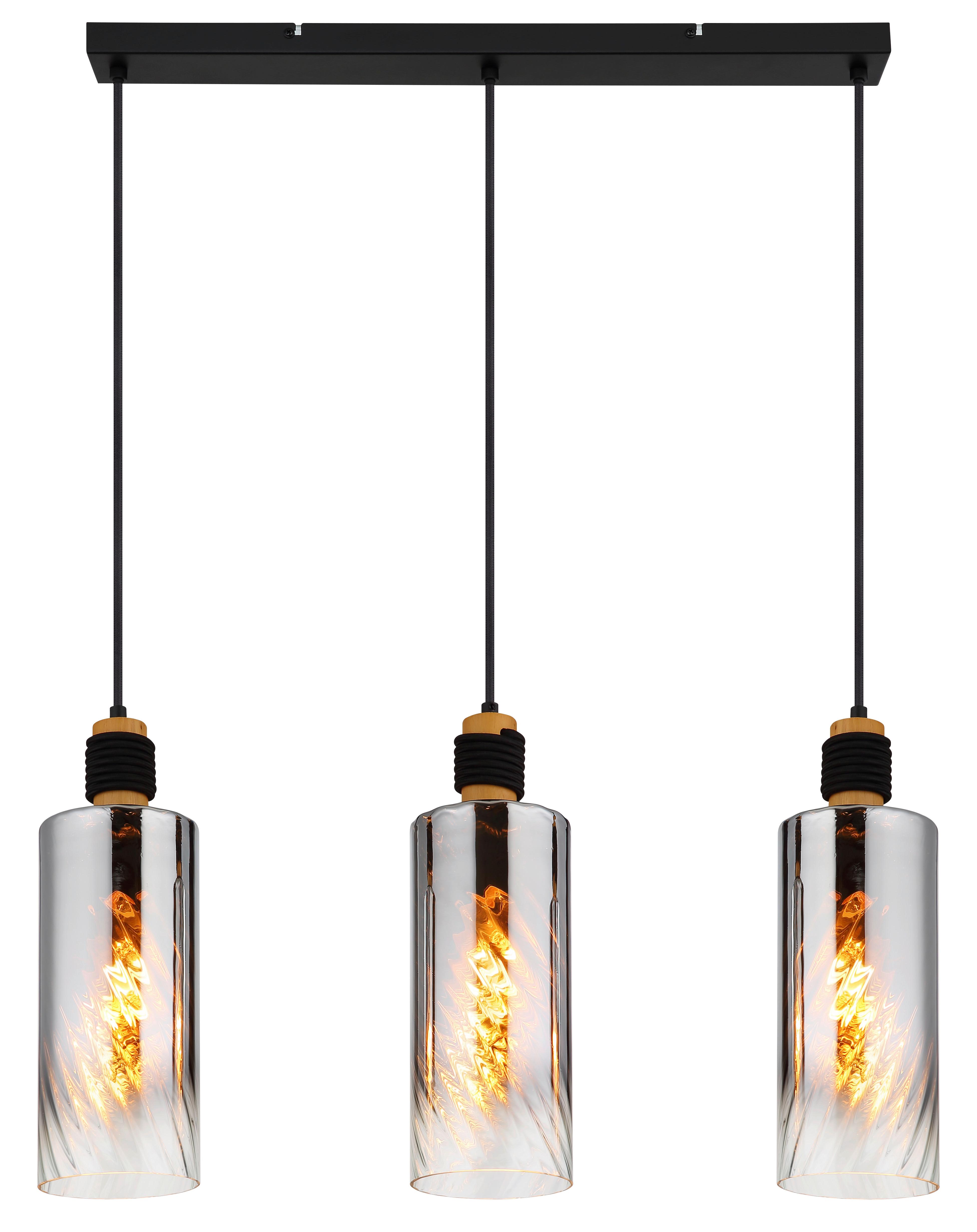 HÄNGELEUCHTE 15777-3H  OSBORNE - Klar/Schwarz, Design, Glas/Holz (68/12/150cm) - Globo