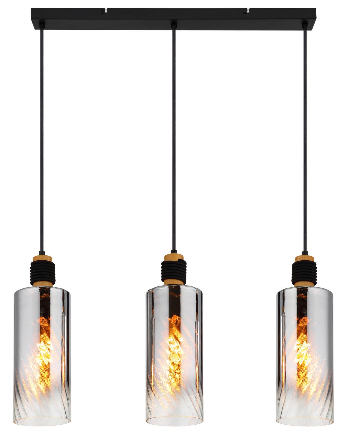 HÄNGELEUCHTE 15777-3H  OSBORNE - Klar/Schwarz, Design, Glas/Holz (68/12/150cm) - Globo