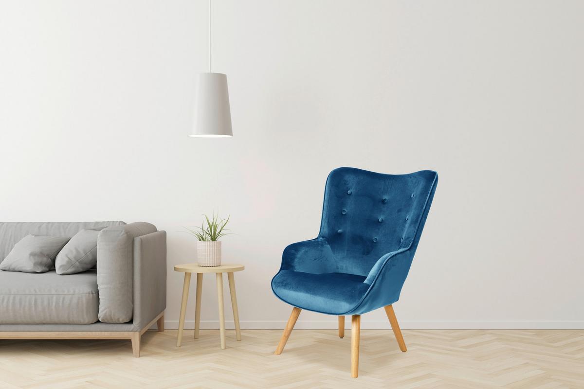Fotel Malcolm - natúr/kék, textil/fa (72/99/65cm)