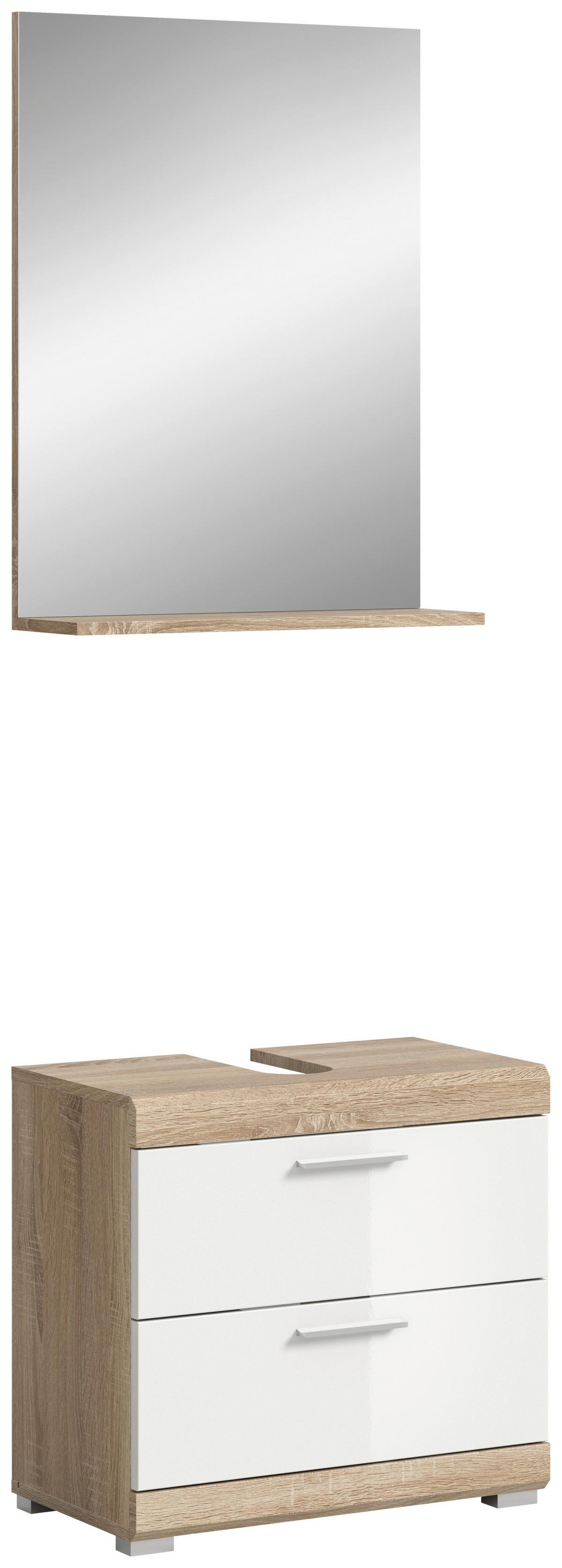 Kopalnica Lambada, Barva Hrasta, Bela, 2-Delna - srebrne barve/bela, Moderno, umetna masa/steklo (60cm) - MID.YOU