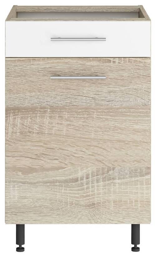 Konyhai Alsószekrény Corina - Sonoma tölgy/fehér, Modern, fa/fém (50/82,4/58cm)