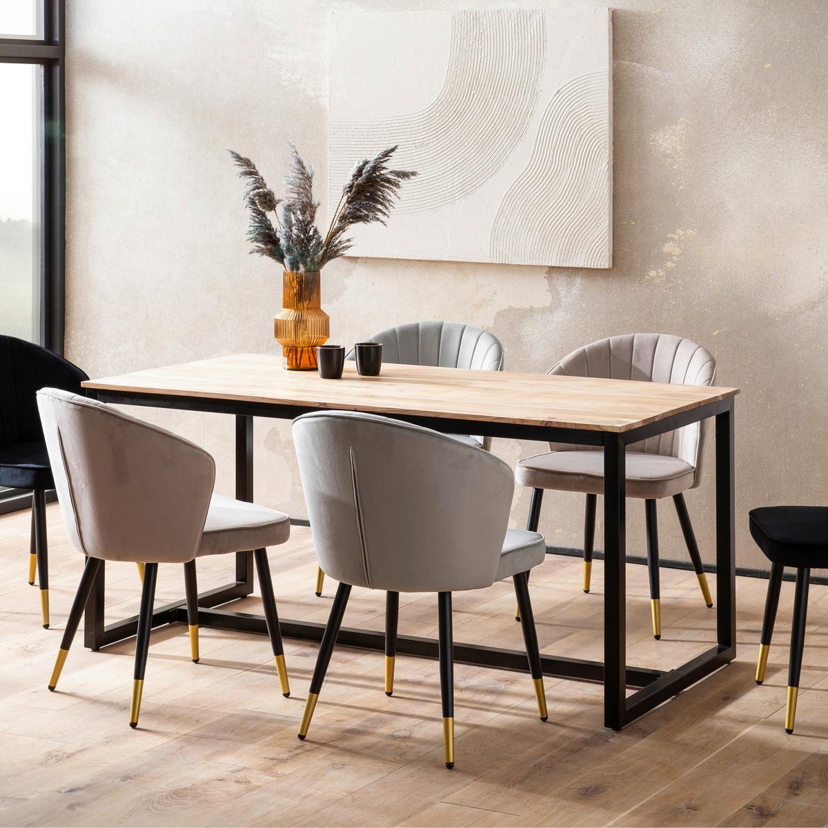 TABLE WL7.058 - noir/couleur d'acacia, Design, métal/bois (120/60/76cm) - MID.YOU