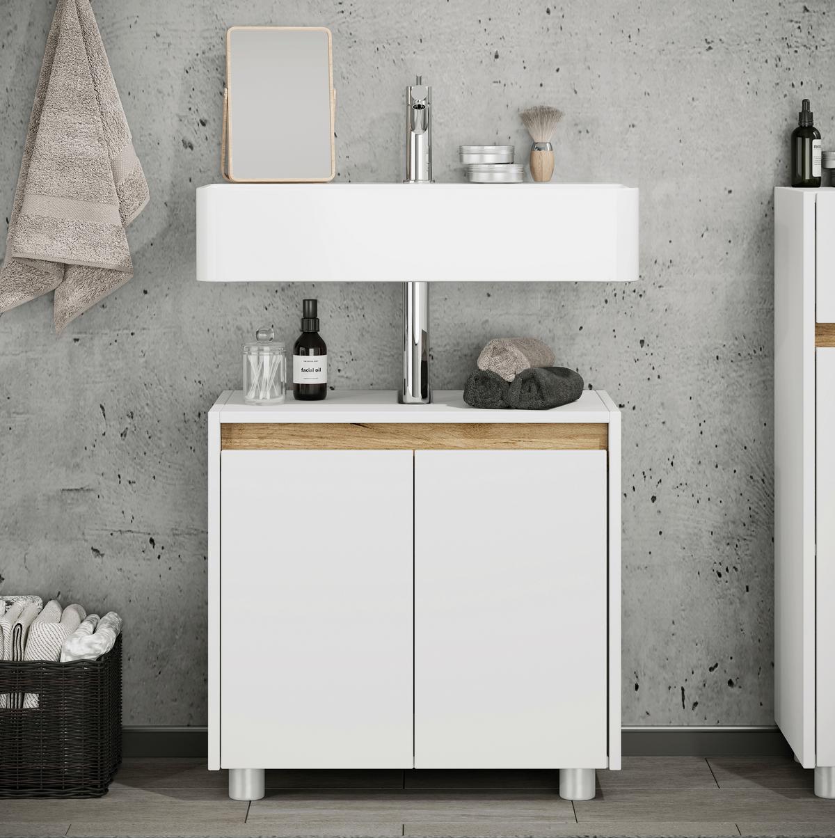 Waschbeckenunterschrank Cosila - Honigeiche/Weiss, Trend, Holzwerkstoff/Kunststoff (57/55/33cm) - MID.YOU