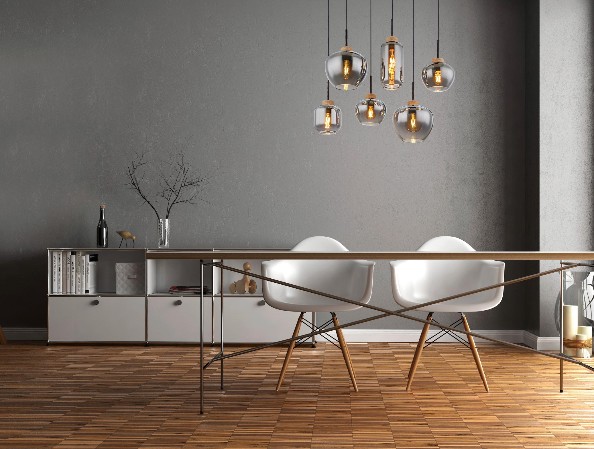 Hängeleuchte Matt Naturfarben/Schwarz max.40Watt - Schwarz/Naturfarben, Design, Glas/Textil (80/40/120cm) - Globo