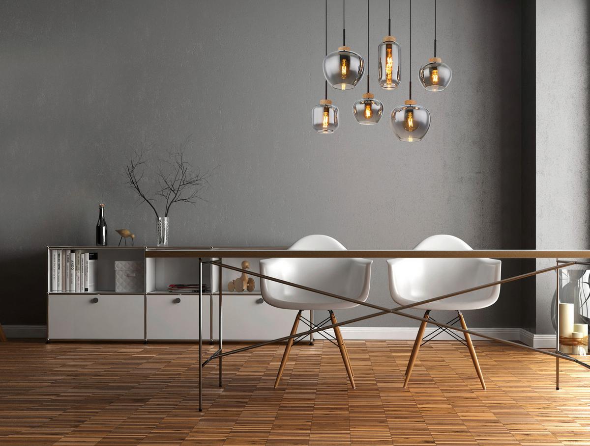 Hängeleuchte Matt Naturfarben/Schwarz max.40Watt - Schwarz/Naturfarben, Design, Glas/Textil (80/40/120cm) - Globo