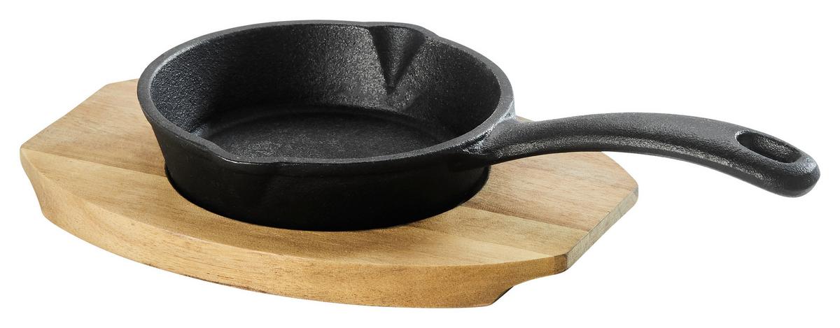 Servierpfanne Gourmet mit Brett aus Akazie - Schwarz/Naturfarben, Konventionell, Holz/Metall (22,5/14/4,5cm) - Mömax
