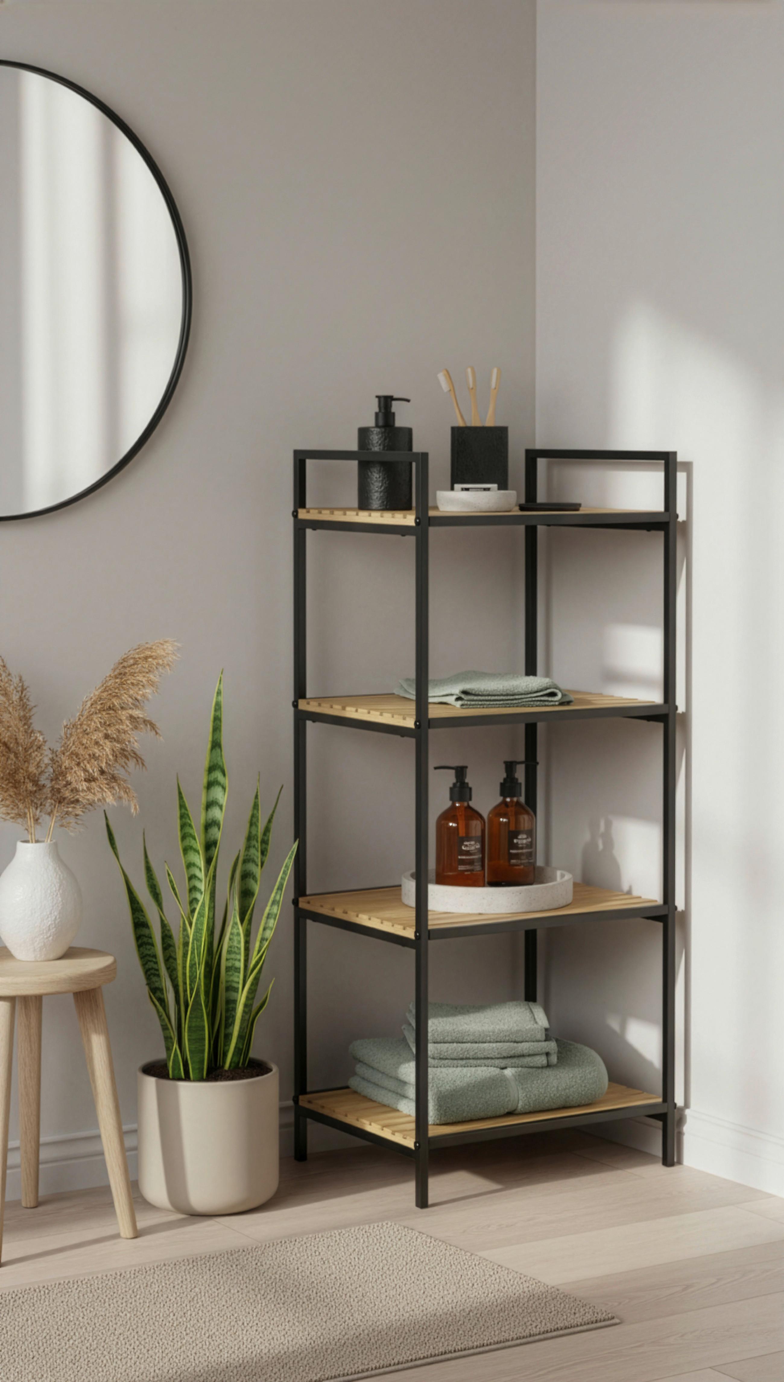 HYLLA AZRA II -SB- - svart/naturfärgad, Modern, metall/naturmaterial (39/95/32,5cm) - Mömax