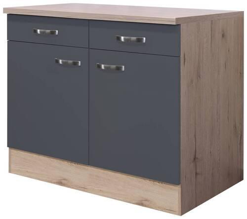 Küchenunterschrank Shadow ca. 100x85x60 cm Grau/Eiche - Edelstahlfarben/Dunkelgrau, MODERN, Holzwerkstoff/Metall (100/85/60cm) - FlexWell