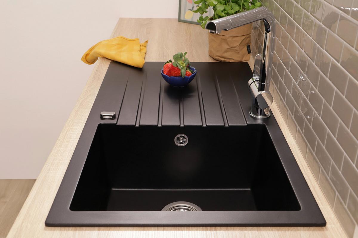 Spüle Almonto Schwarz - Schwarz, Trend, Stein (86/22/50cm) - Respekta