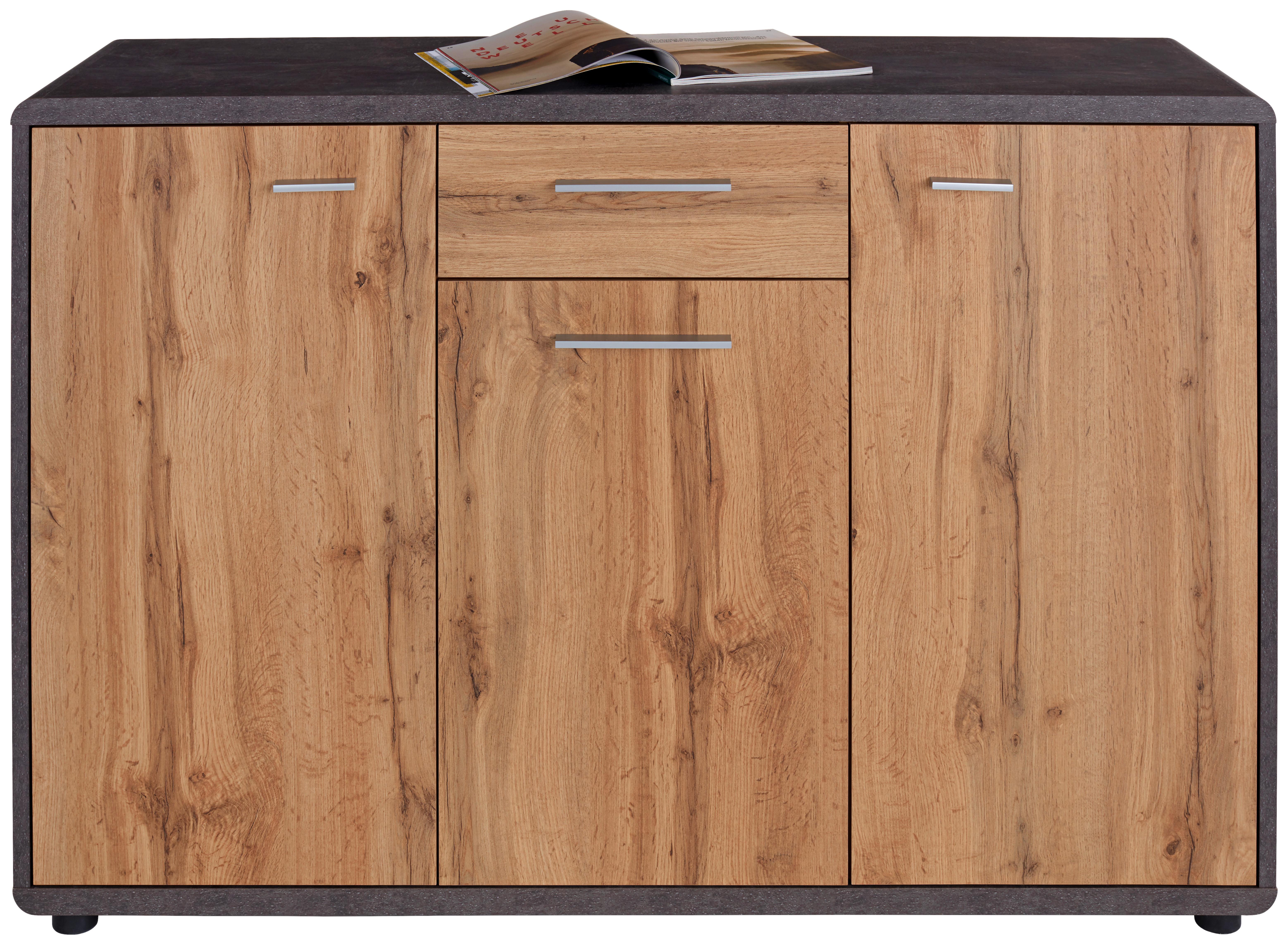 Komoda Fontana New - temno siva/barve hrasta, Moderno, umetna masa/leseni material (132/87/40cm) - Mömax