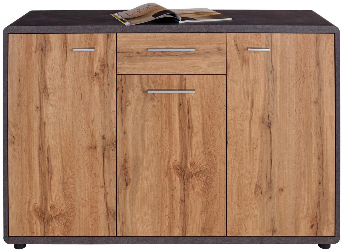 Komoda Fontana New - temno siva/barve hrasta, Moderno, umetna masa/leseni material (132/87/40cm) - Mömax