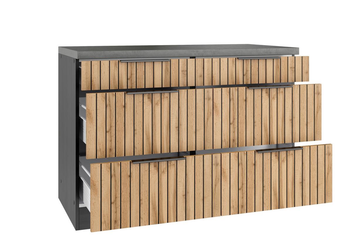 Schubkastenunterschrank Liverpool Eiche/Graphitfarben - Schieferfarben/Eiche Wotan, Basics, Holzwerkstoff/Metall (120/85/60cm) - Held