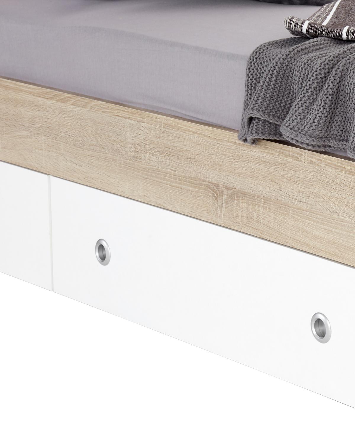 Stauraumbett Wiki ca. 204x95 cm Weiß/Eiche - Weiß/Sonoma Eiche, KONVENTIONELL, Holzwerkstoff (90/200cm) - MID.YOU
