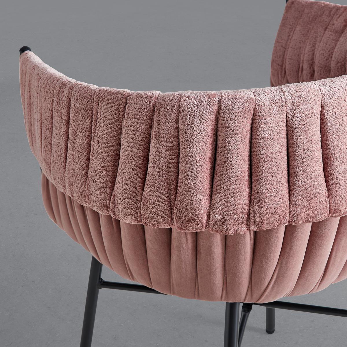Armlehnstuhl Twisty in Samt/Chenille rosè - Schwarz/Rosa, MODERN, Textil/Metall (65/76/60cm) - Premium Living