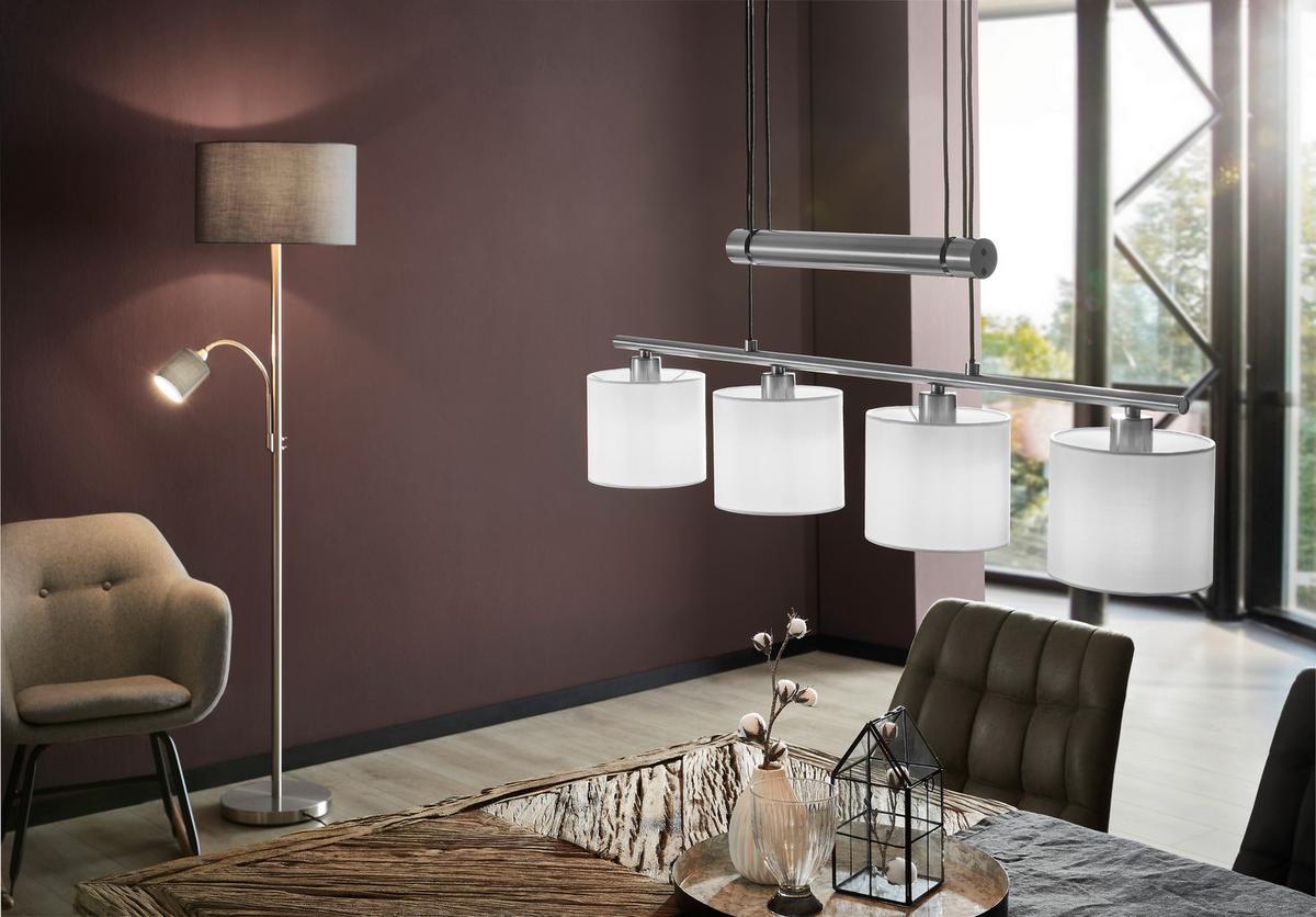Stehleuchte Hotel in Grau/Nickelfarben max. 40/60 W - Grau/Nickelfarben, KONVENTIONELL, Textil/Metall (40/170cm) - Trio Leuchten