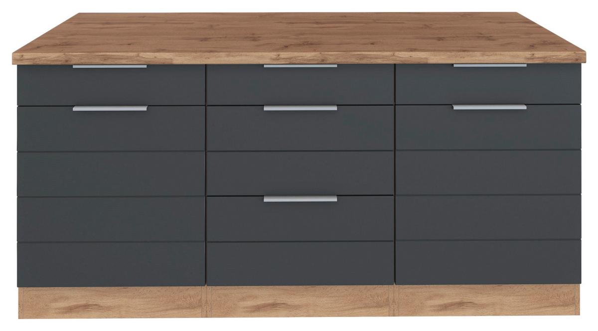 Küchenunterschrank Florenz ca. 180 cm Grau/Eiche - Eiche Wotan/Grau, Design, Holzwerkstoff/Metall (180/86/60cm) - Held