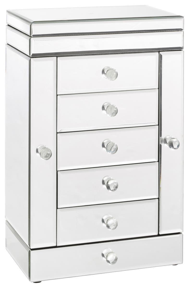 SZAFKA NA BIŻUTERIĘ PAMELA - kolor srebrny, Design, materiał drewnopochodny/szkło (26/41/18cm) - Xora