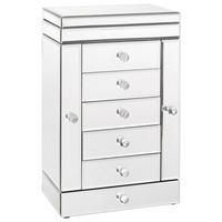 SZAFKA NA BIŻUTERIĘ PAMELA - kolor srebrny, Design, materiał drewnopochodny/szkło (26/41/18cm) - Xora