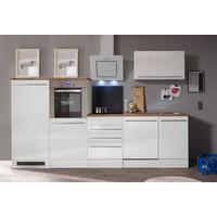 Küchenblock Premium m. Geräten Weiß/Eiche ca. 290 cm - Wildeiche/Edelstahlfarben, Basics, Holzwerkstoff/Kunststoff (290cm) - Respekta