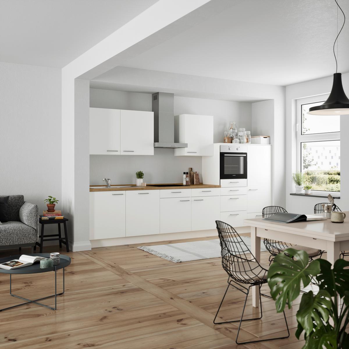 Küchenblock Touch Low m. Geräten Weiß - Edelstahlfarben/Eichefarben, MODERN, Holzwerkstoff/Metall (360cm) - Nobilia