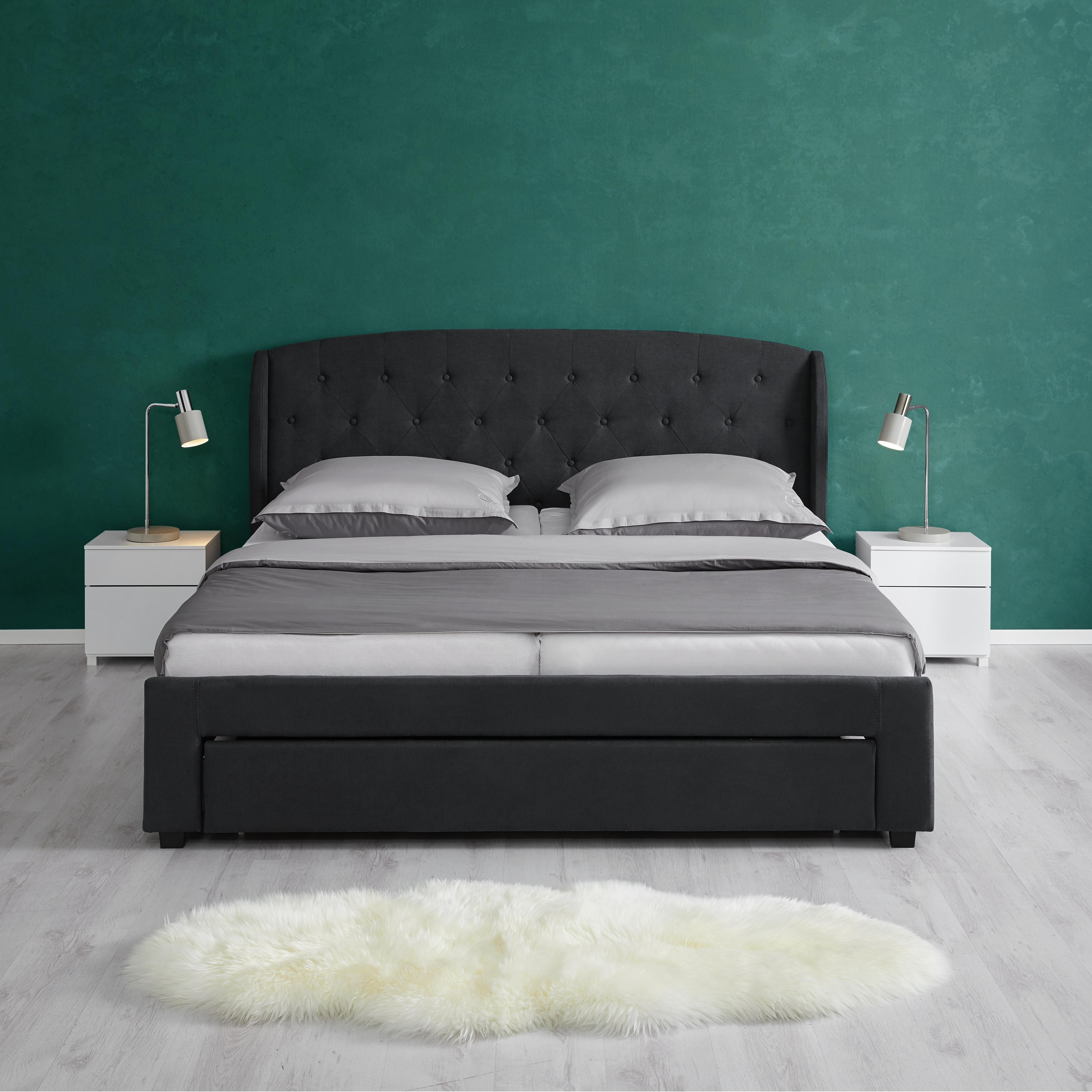 Polsterbett in Dunkelgrau ca. 180x200 cm 'Emmi' - Dunkelgrau, MODERN, Holzwerkstoff/Textil (196/110/215cm) - Bessagi Home