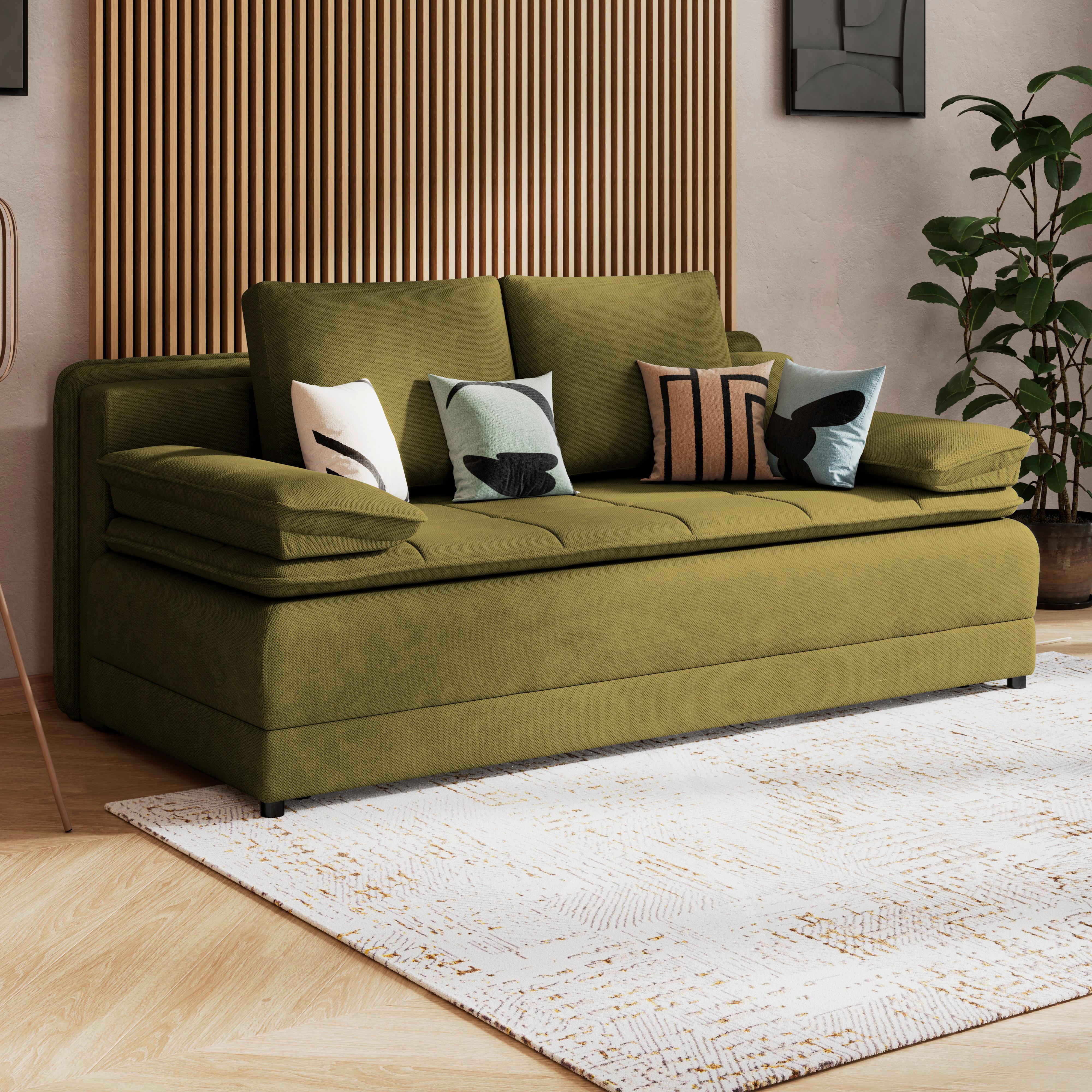 Canapea extensibila ALICE - măsliniu, Modern, textil (202/73-92/105cm) - Modern Living