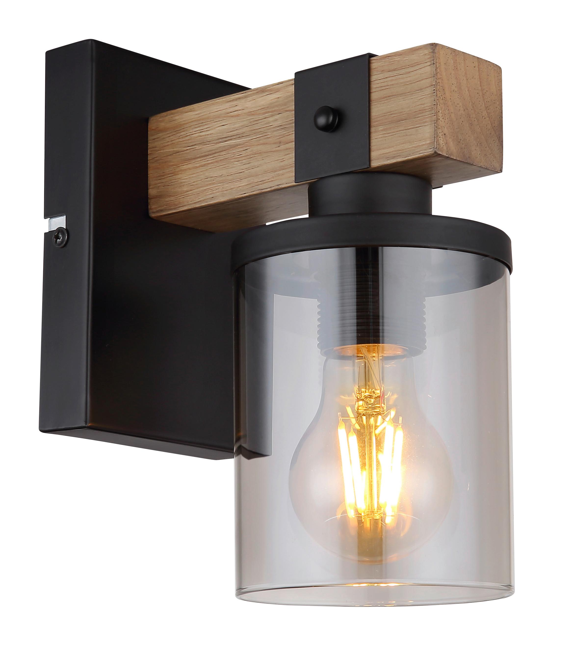 Wandleuchte Lila max. 60 Watt - Dunkelbraun/Schwarz, Natur, Glas/Holz (10/17/22,5cm) - Globo