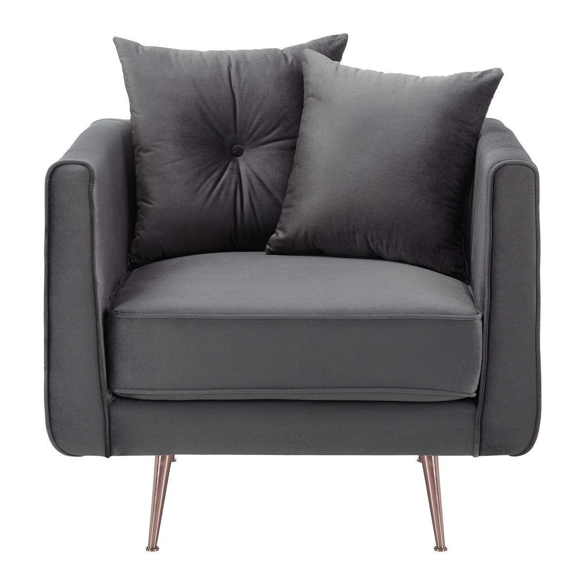 Relaxsessel Luis Grau Samt - Roségold/Grau, MODERN, Holz/Textil (90/87/87cm) - Bessagi Home
