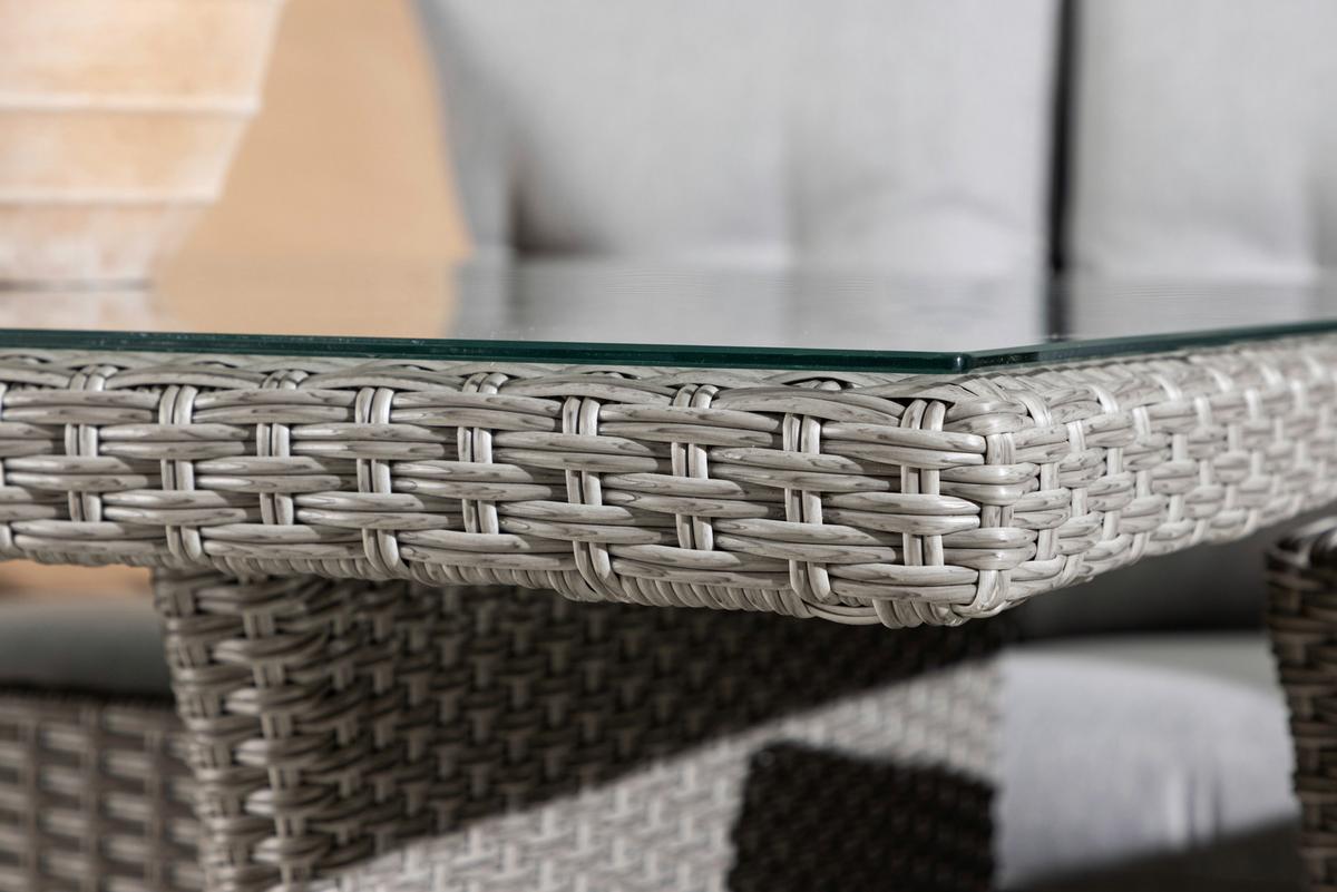 Dining-Loungeset Brentwood Grau, Kunststoffgeflecht - Grau, KONVENTIONELL, Glas/Kunststoff - Gardenson
