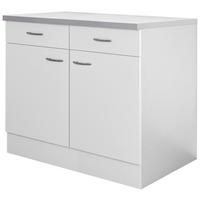 Küchenunterschrank in Weiss 'Wito' - Edelstahlfarben/Hellgrau, Holzwerkstoff/Kunststoff (100/85/60cm) - FlexWell