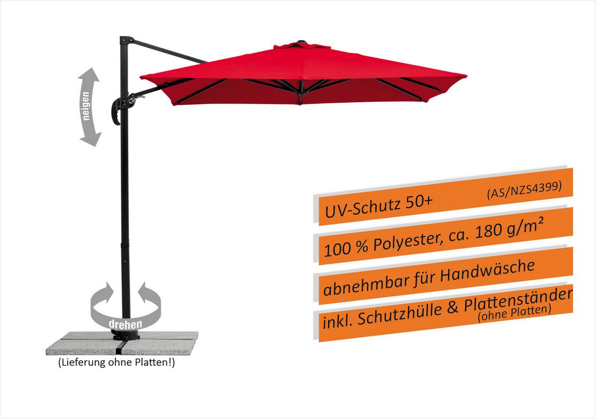 Ampelschirm Rhodos Junior ca.300x239x230cm Rot - Anthrazit/Rot, Basics, Textil/Metall (300/239/230cm) - Schneider