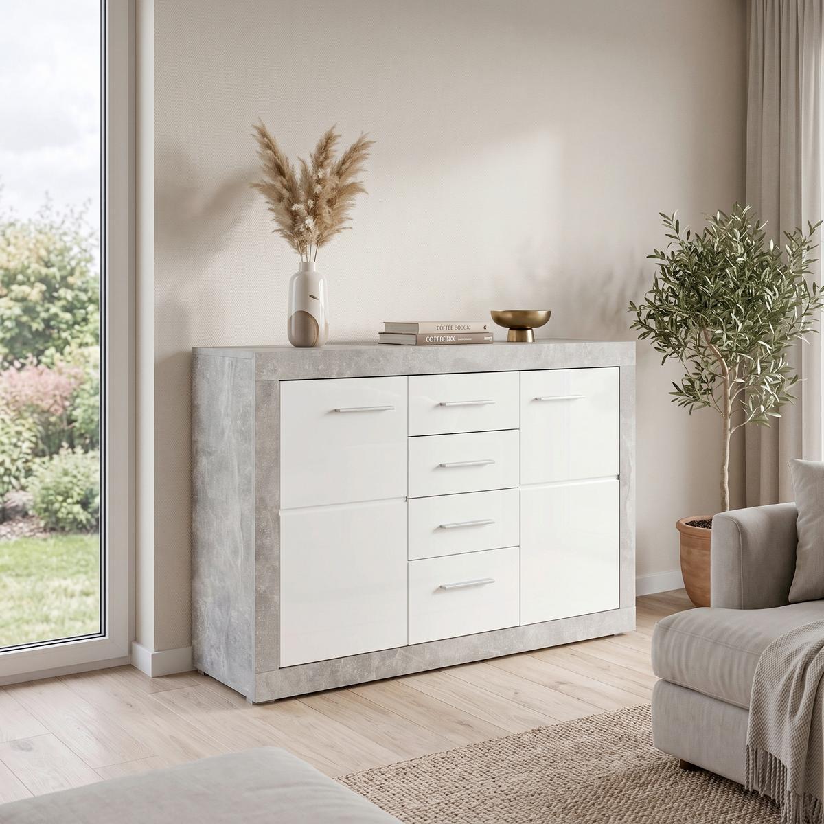 Servantă Malta - alb/gri, Modern, material pe bază de lemn (138/86/35cm) - Modern Living