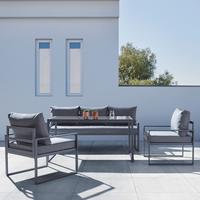 Loungegarnitur-Set Louisiana Anthrazit - Anthrazit/Schwarz, Modern, Glas/Textil (179/66/69cm) - Mömax