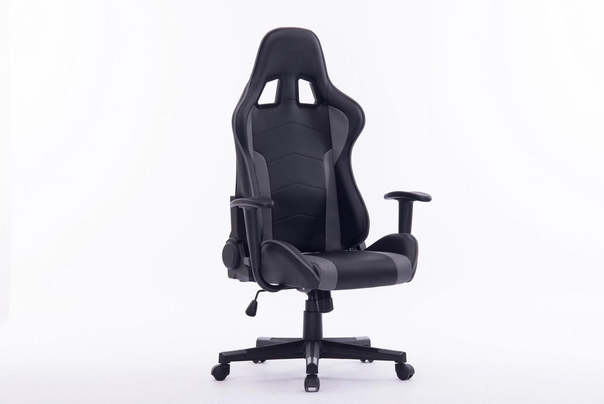 Gamingstuhl im Lederlook - Schwarz/Grau, Modern, Kunststoff/Textil (70,5/126-136/59cm) - Mömax