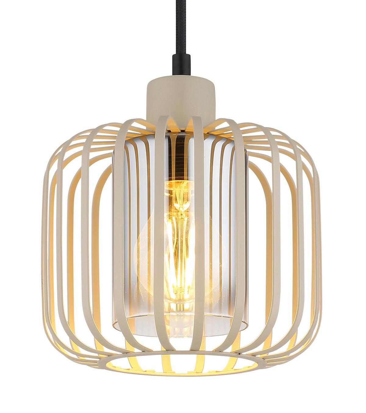 HÄNGELEUCHTE 15758H GREYS - Sandfarben/Klar, Design, Glas/Textil (18/120cm) - Globo