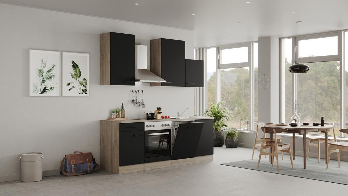 Kuhinjski Blok Capri, Črna, Hrast - črna/barve hrasta, Moderno, kovina/leseni material (220cm) - FlexWell